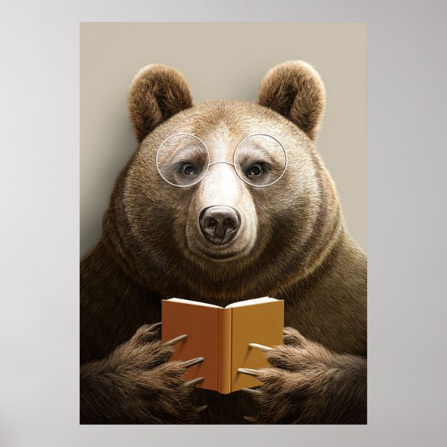 Reader Gift Bear Reading A Book Poster (Front)