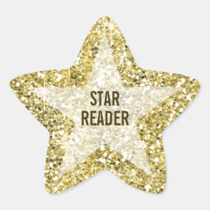 Reader Gold Star Shape Faux Glitter Reward Sticker