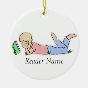 Reader in Grass (Custom Name) Ceramic Tree Decoration