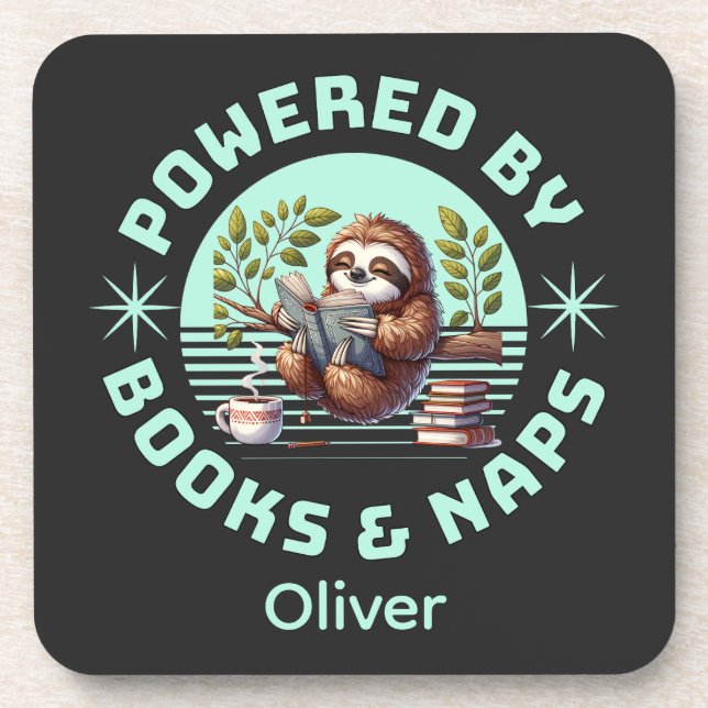 Reader Sloth. Unique Gift for Book Lover Coaster (Front)