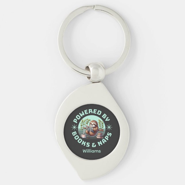 Reader Sloth. Unique Gift for Book Lover Key Ring (Front)