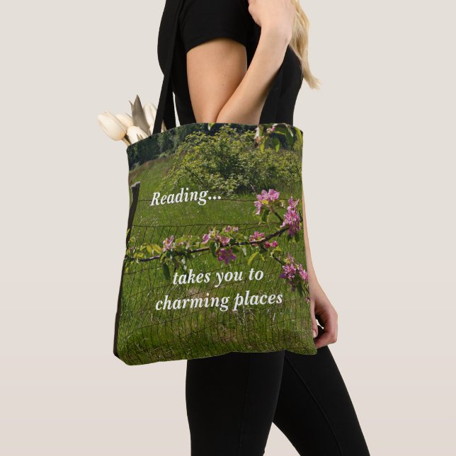 Reader's book bag, beautiful country scene tote bag (Close Up)