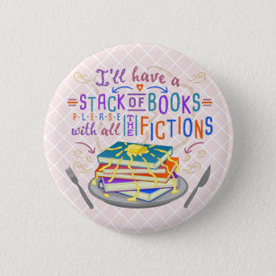 Readers Humour Stack of Books with Fictions Cute 6 Cm Round Badge