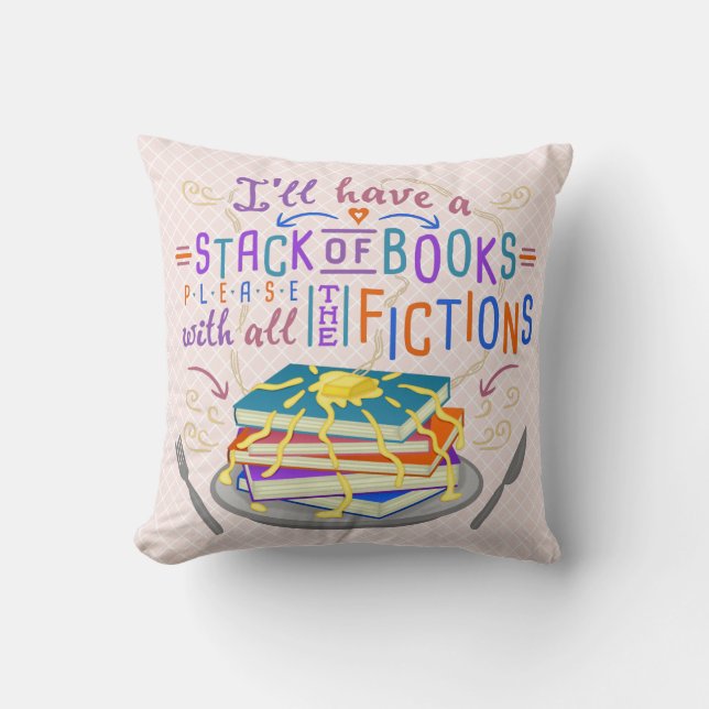 Readers Humour Stack of Books with Fictions Cute Cushion (Front)