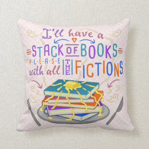 Readers Humour Stack of Books with Fictions Cute Cushion