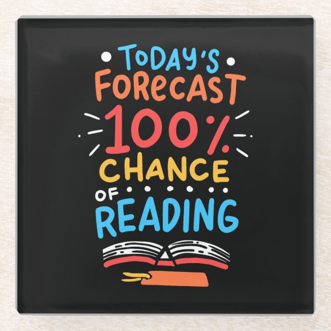 Reading - 100% Chance of Reading Glass Coaster (Front)