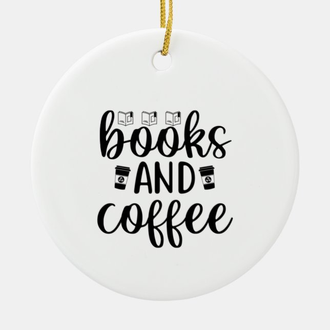 Reading Art Books And Coffee Ceramic Tree Decoration (Front)