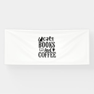 Reading Art Cats Books And Coffee Banner
