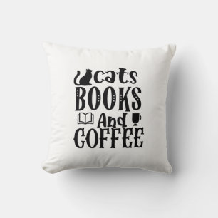Reading Art Cats Books And Coffee Cushion