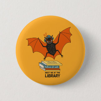 Reading Bat | Whimsical Librarian with Books 6 Cm Round Badge