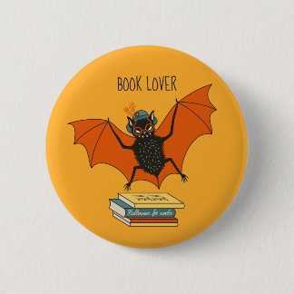 Reading Bat | Whimsical Librarian with Books 6 Cm Round Badge