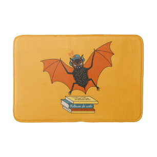 Reading Bat   Whimsical Librarian with Books Bath Mat