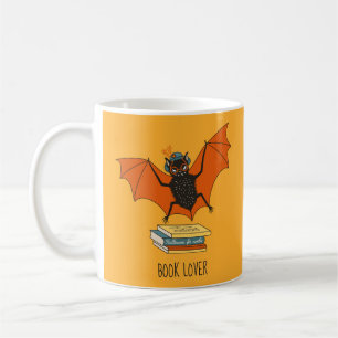 Reading Bat   Whimsical Librarian with Books Coffee Mug