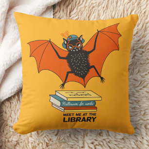 Reading Bat Whimsical Librarian with Books Cushion