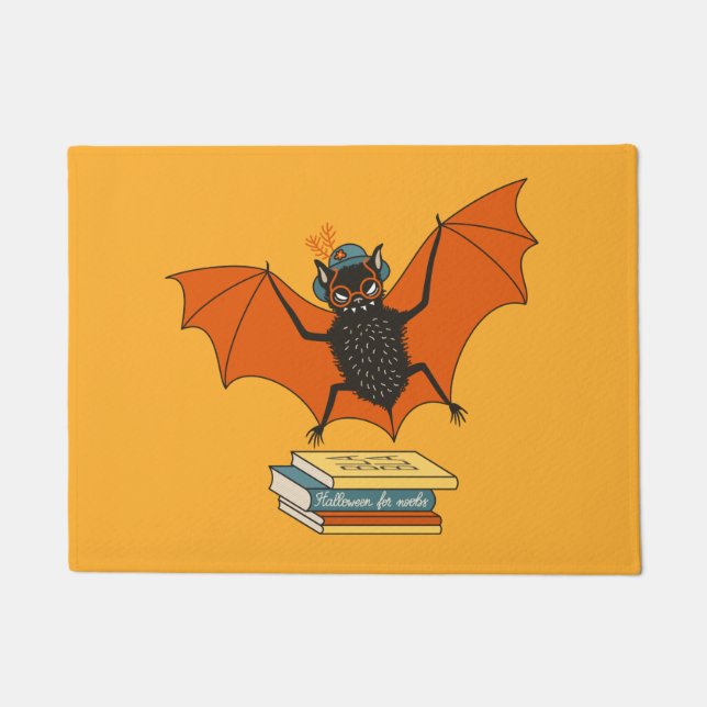 Reading Bat | Whimsical Librarian with Books Doormat (Front)
