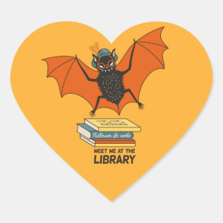 Reading Bat | Whimsical Librarian with Books Heart Sticker