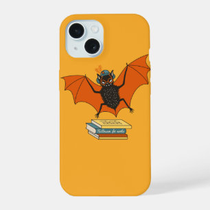 Reading Bat   Whimsical Librarian with Books iPhone 15 Case