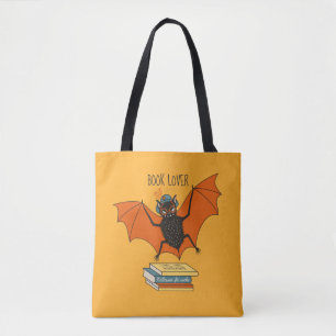 Reading Bat   Whimsical Librarian with Books Tote Bag