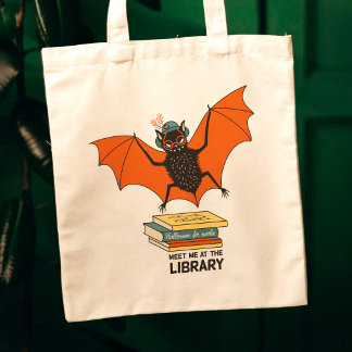 Reading Bat | Whimsical Librarian with Books Tote Bag