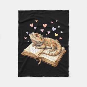 Reading bearded dragon reptile book lover for boys fleece blanket