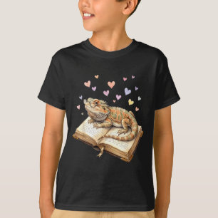 Reading bearded dragon reptile book lover for boys T-Shirt