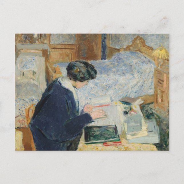 Reading Beside Her Bed Postcard (Front)