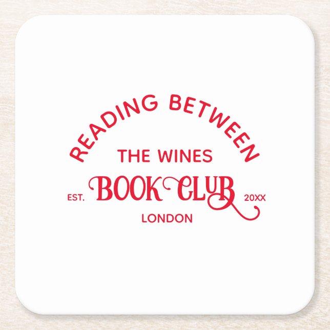 Reading Between The Wines Book Club Red Crest Square Paper Coaster (Front)