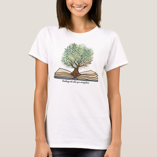Reading book blooming tree personalised T-Shirt (Front)