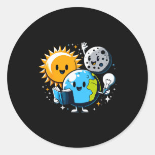 Reading Book Earth Moon Sun Funny Total Solar Ecli Classic Round Sticker