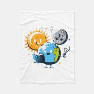Reading Book Earth Moon Sun Funny Total Solar Ecli Fleece Blanket