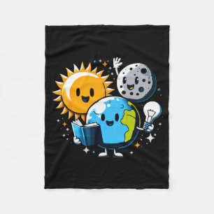 Reading Book Earth Moon Sun Funny Total Solar Ecli Fleece Blanket