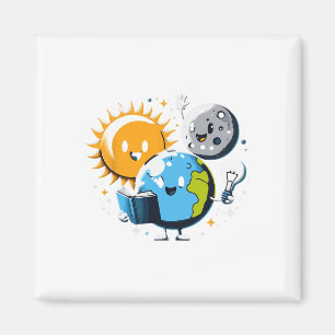 Reading Book Earth Moon Sun Funny Total Solar Ecli Magnet