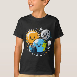 Reading Book Earth Moon Sun Funny Total Solar Ecli T-Shirt