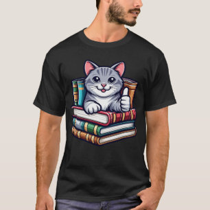 reading books cat teacher school T-Shirt