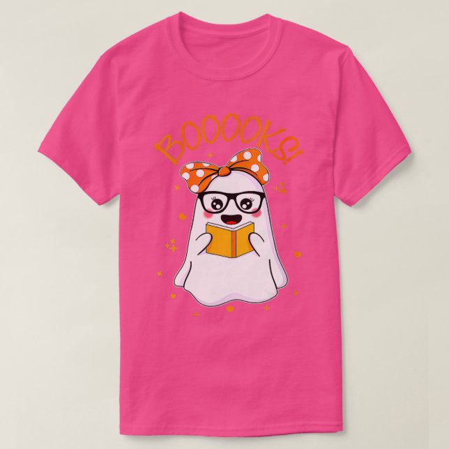 Reading Books Halloween Booooks! Cute Ghost  T-Shirt (Design Front)