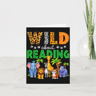Reading books reader librarian wild animals lover card