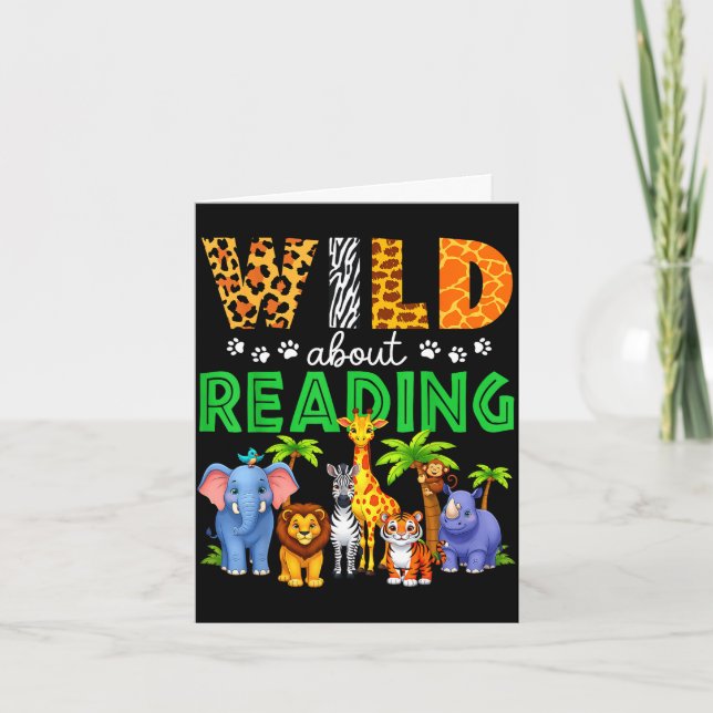 Reading books reader librarian wild animals lover card (Front)