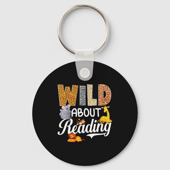 Reading books reader librarian wild animals lover key ring (Front)