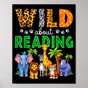 Reading books reader librarian wild animals lover poster