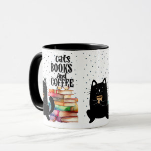 Reading Books with Cute Black Cat: Book Lover's Mug