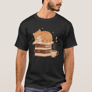 Reading Bookworm Librarian Cats Books and Coffee L T-Shirt