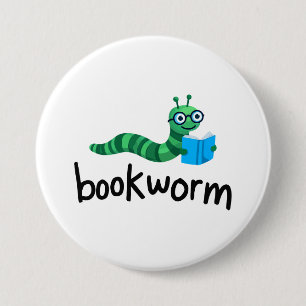 Reading Buddy Cute Bookworm With Book 7.5 Cm Round Badge