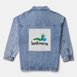 Reading Buddy Cute Bookworm With Book Denim Jacket