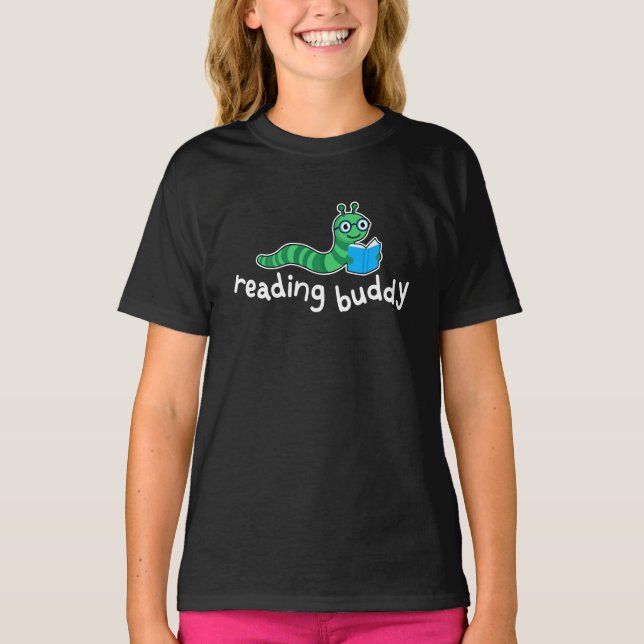 Reading buddy Cute bookworm with book T-Shirt (Front)