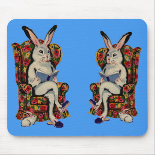 reading bunny family mouse mat