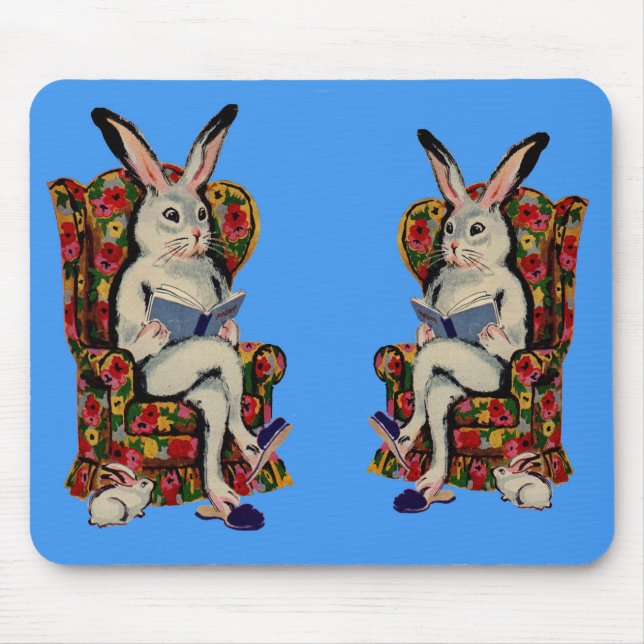 reading bunny family mouse mat (Front)