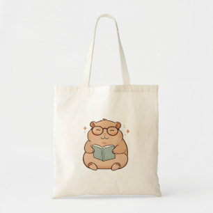 Reading Capybara with Glasses Kawaii Design Tote Bag
