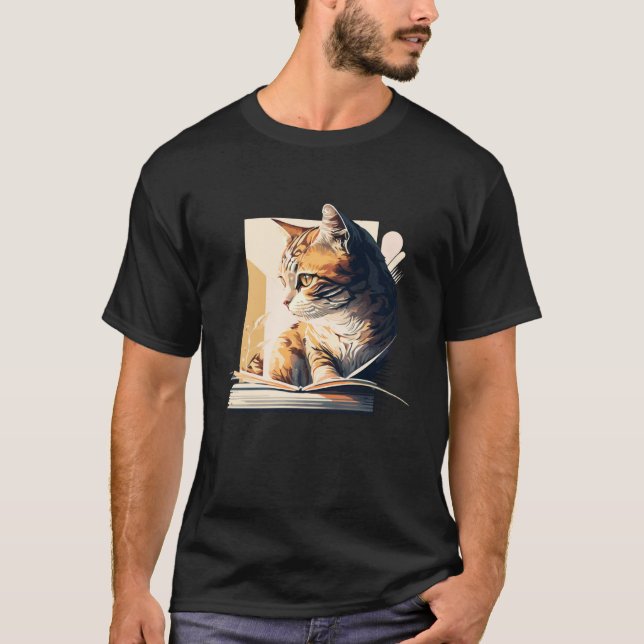 Reading Cat Book Lover Cat Lover Bookworm Cat Owne T-Shirt (Front)