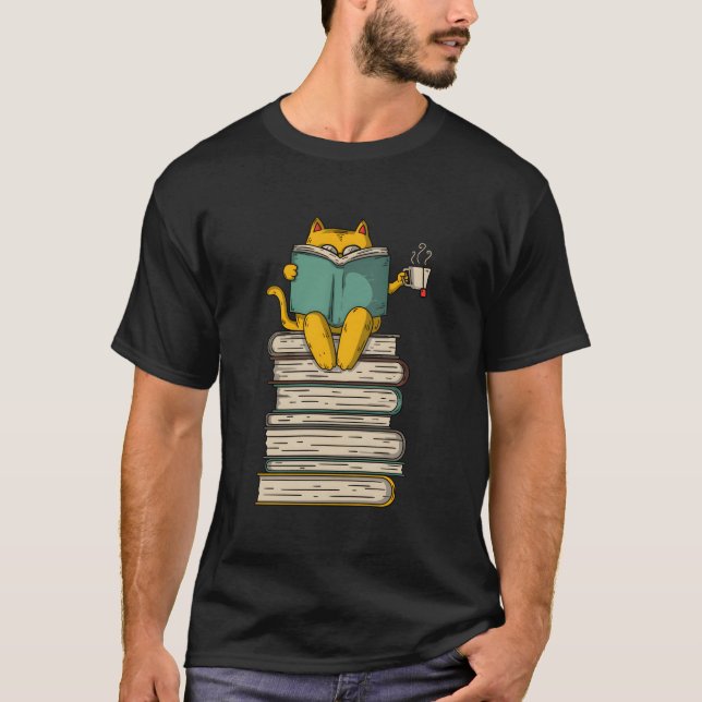 Reading Cat Book Tea T-Shirt (Front)