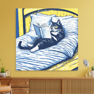 reading cat canvas print